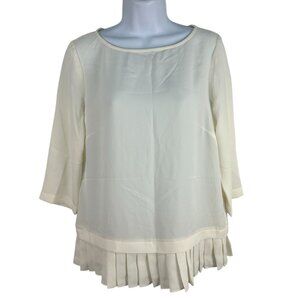 J.Jill Womens XS Pleated Hem Blouse Cream 3/4 Sleeve Crewneck Lightweight